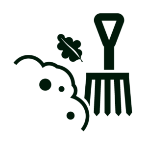 fall cleaning icon graphic of rake with leaves